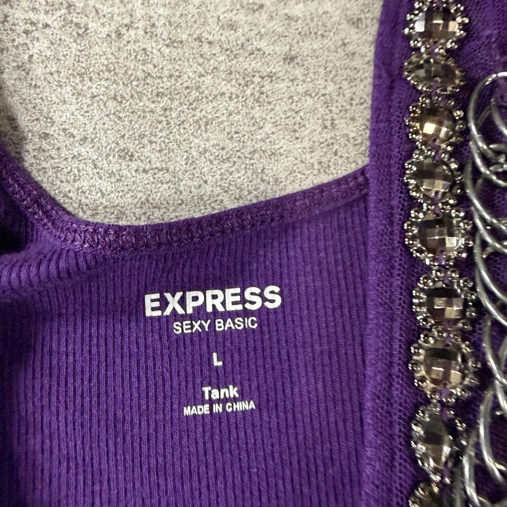 Purple Ribbed Embellished Chain Tank Top - Picture 3 of 6